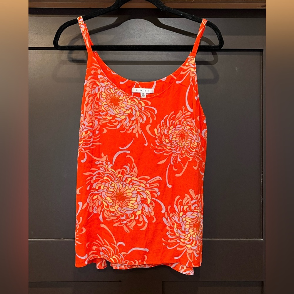 ☀️Cabi Orange Floral Print Mum Cami Adjustable Strap Tank Top Medium☀️